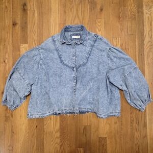 Free People Kyoto Women's Acid Wash Oversized Slouched Denim Blue Shirt XS